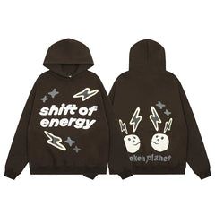 Broken Planet Shift Of Energy Dark Brown Oversized Graphic Hoodie