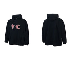 Thug Club Black Red Star Moon Embroidery Oversized Hoodie, Unisex