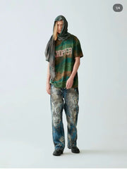 Thug Club Heavy Distressed Bleached Wide Leg Jeans, Y2K Ripped Baggy Denim Pants