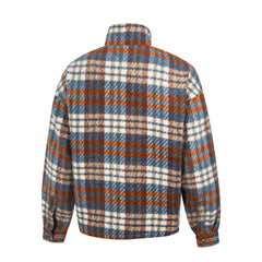 Thug Club Blue Brown Plaid Wool Blend Zip Jacket, Unisex