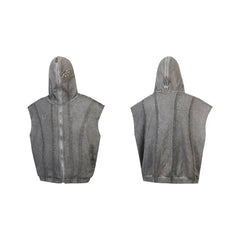 Thug Club Grey Raw Fringe Hooded Zip Vest, Unisex