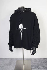 Thug Club Black Skull Star Print Studded Hoodie, Unisex