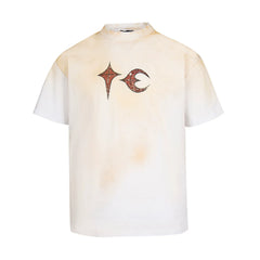 Thug Club Vintage Bleached Off White Star Moon Logo Oversized T-Shirt, Unisex