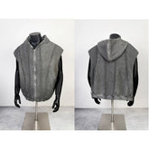 Thug Club Grey Raw Fringe Hooded Zip Vest, Unisex