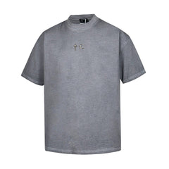 Thug Club Vintage Washed Grey Metal Star Moon Logo Oversized T-Shirt, Unisex