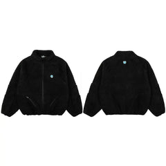 Broken Planet Sherpa Fleece Full Zip Stand Collar Jacket - Black