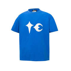 Thug Club Bright Blue White Star Moon Patch Logo Oversized T-Shirt, Unisex