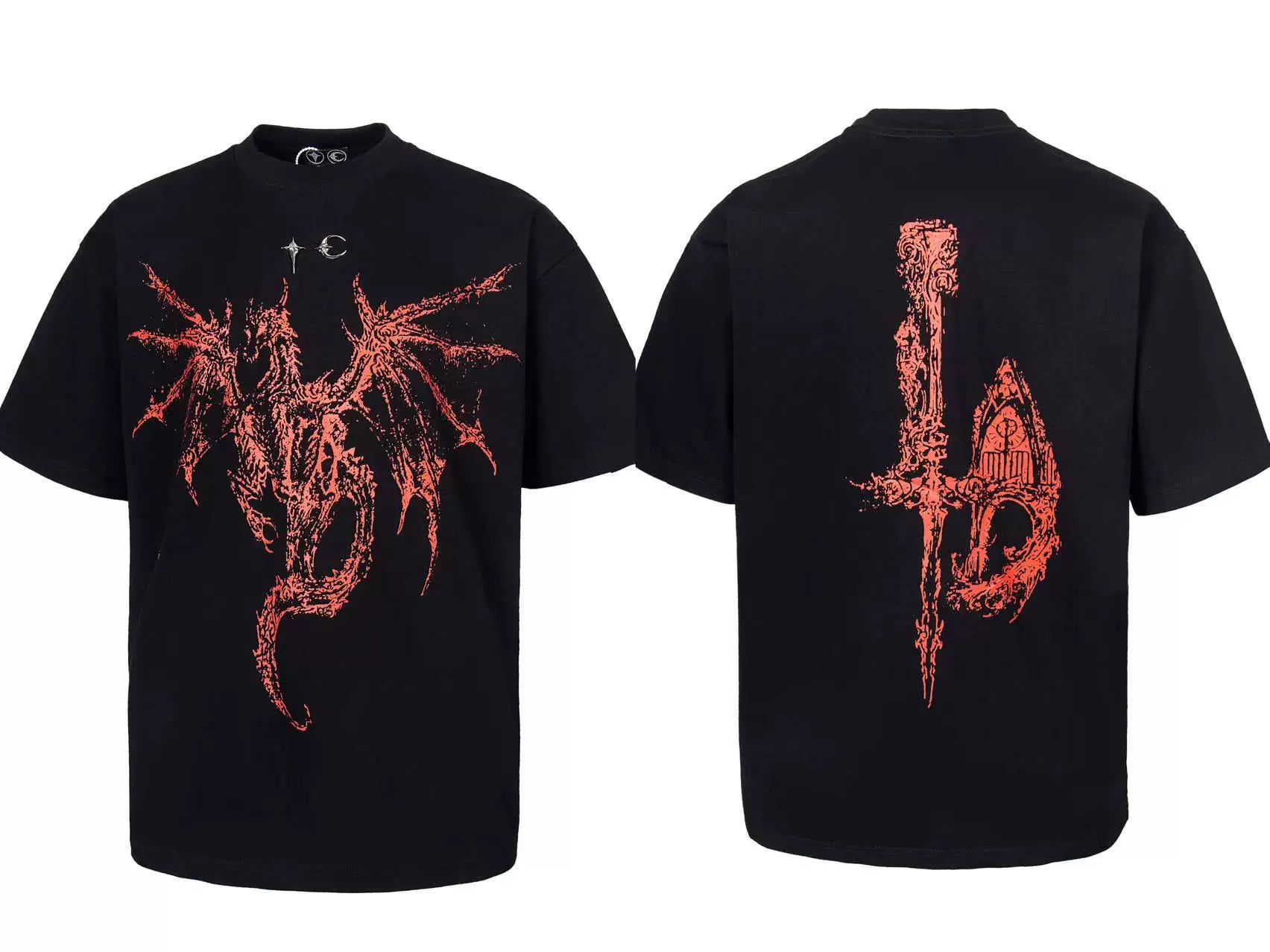 Thug Club Red Dragon & Sword Double Sided Oversized T-Shirt, Unisex
