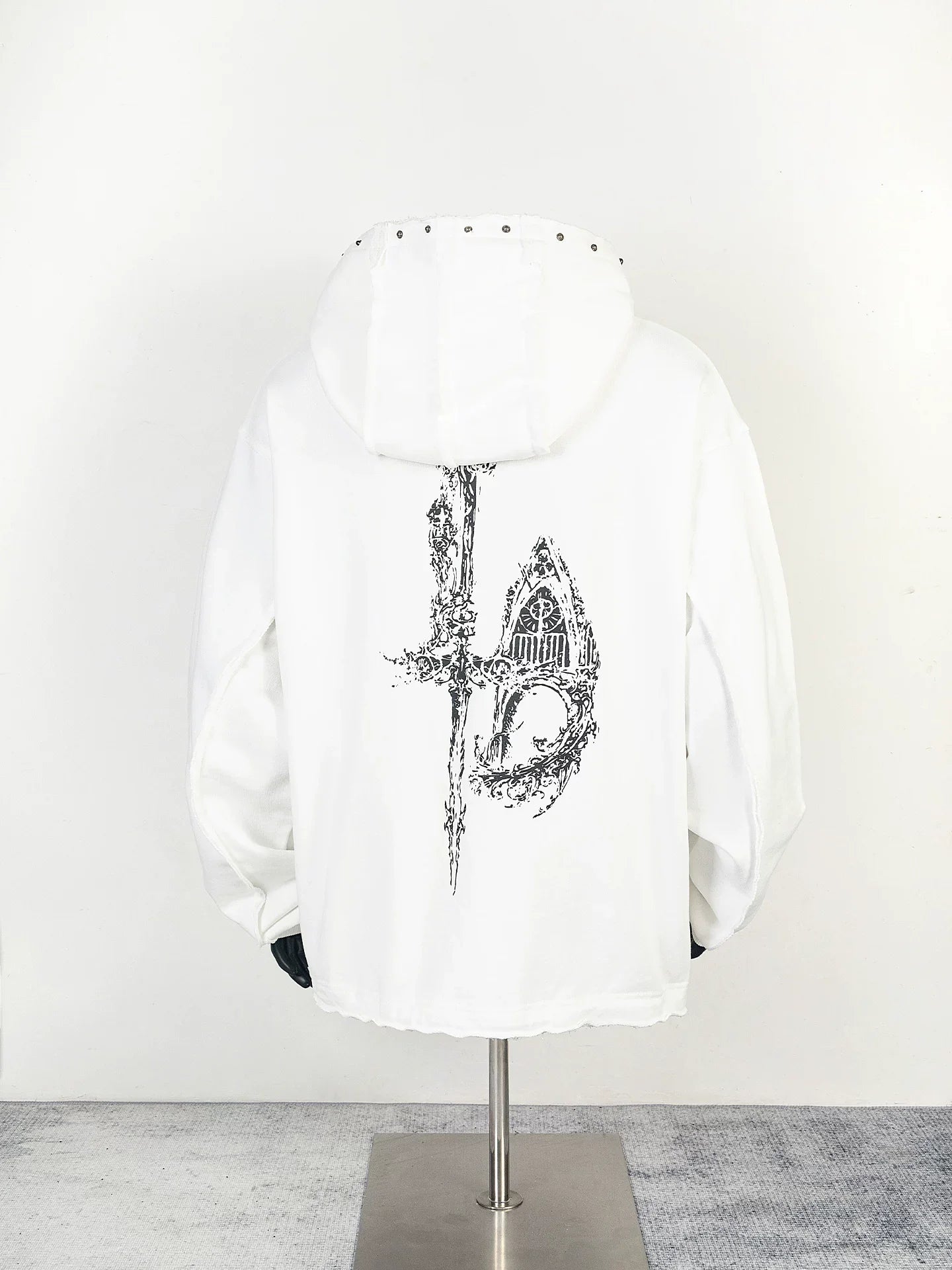 Thug Club White Dragon Graphic Raw Edge Oversized Hoodie, Unisex