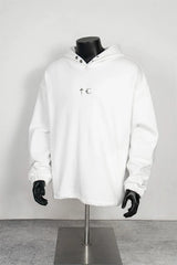 Thug Club White Metal Star Moon Logo Oversized Hoodie, Unisex