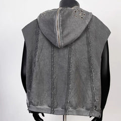 Thug Club Grey Raw Fringe Hooded Zip Vest, Unisex