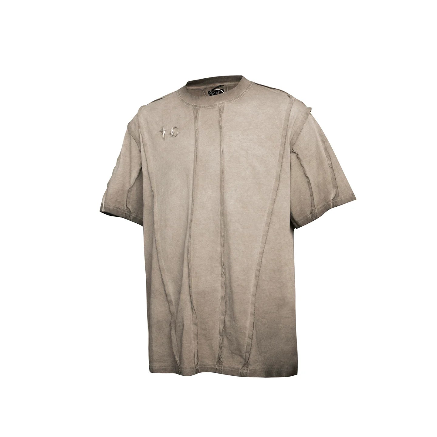 Thug Club Vintage Washed Taupe Metal Logo Raw Seam Oversized T-Shirt, Unisex