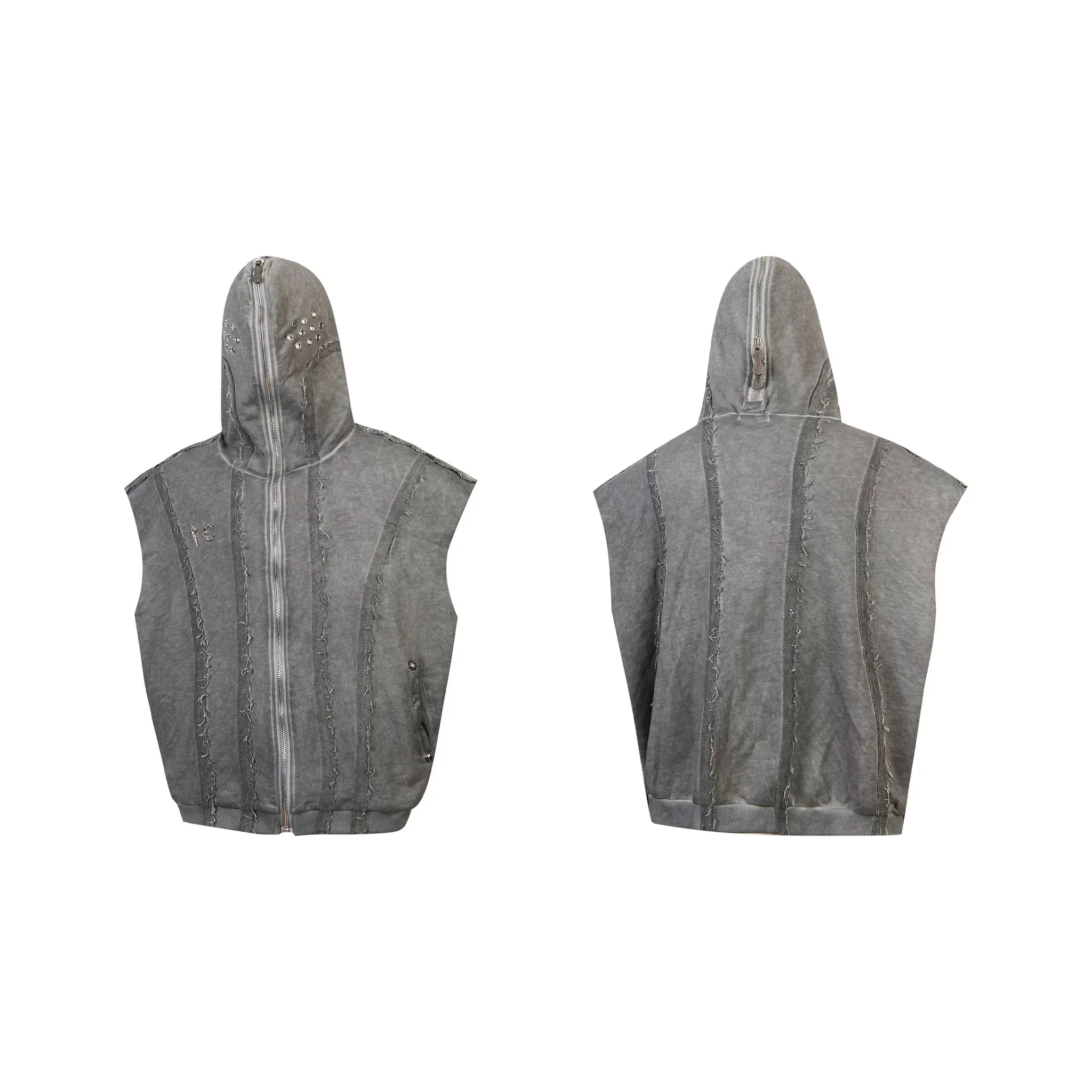 Thug Club Grey Raw Fringe Hooded Zip Vest, Unisex