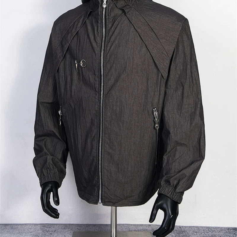 Thug Club Black Hooded Tech Windbreaker Jacket, Unisex