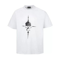 Thug Club Cross Skull Distressed White Oversized T-Shirt, Unisex