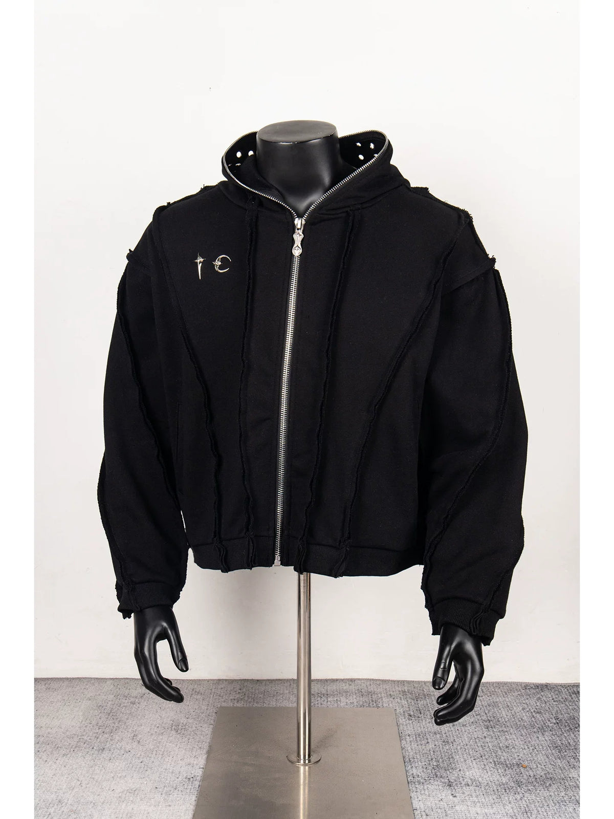 Thug Club Black Raw Seam Zip-Up Cropped Hoodie, Unisex
