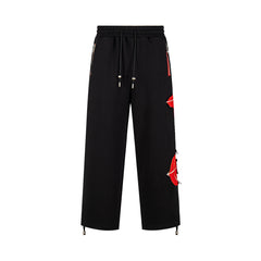 Thug Club Red Patch Distressed Wide Leg Sweatpants, Y2K Gothic Drawstring Streetwear Trousers