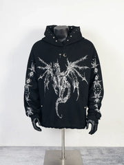 Thug Club Black Dragon Graphic Raw Edge Oversized Hoodie, Unisex