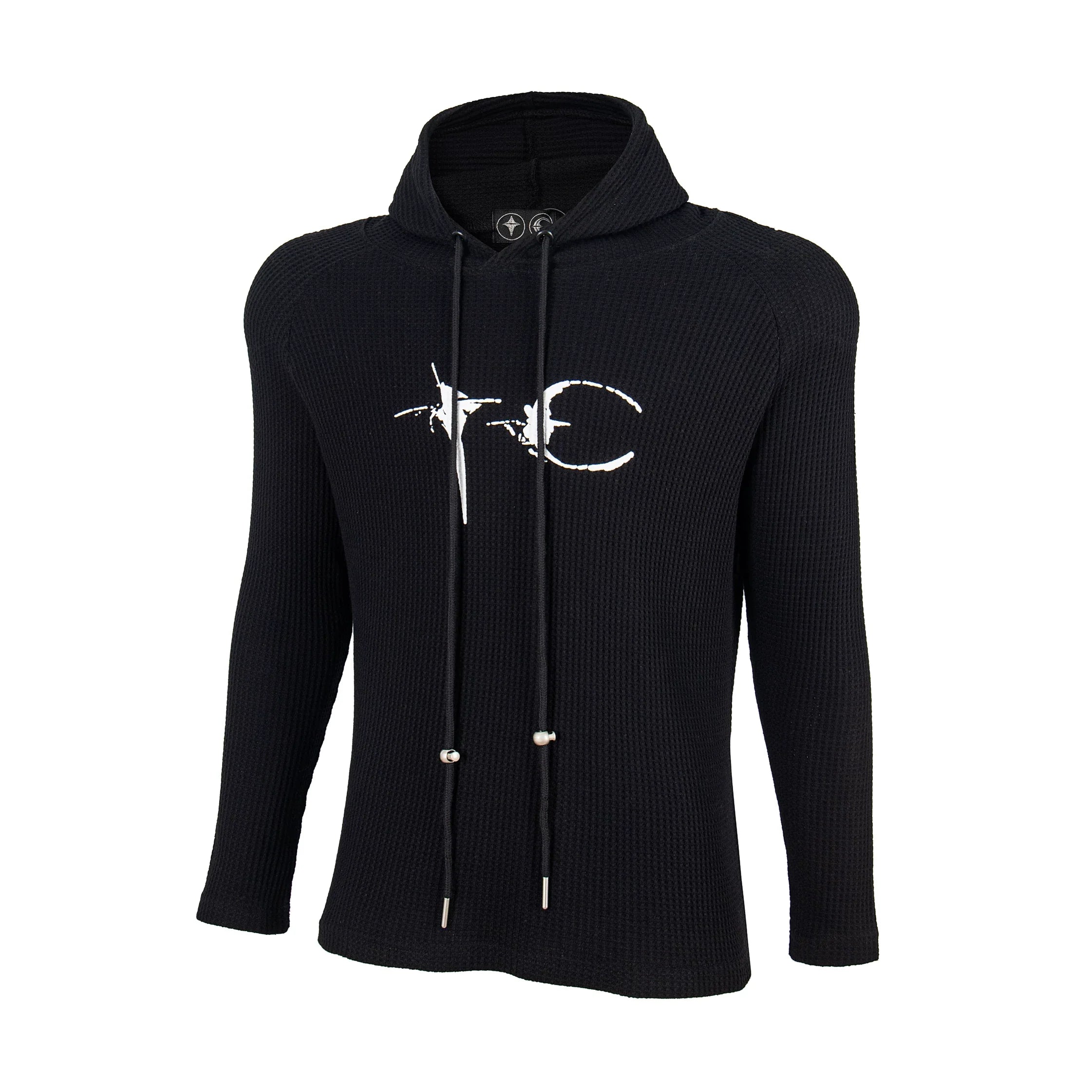 Thug Club TC Logo Waffle Knit Slim Fit Hoodie, Y2K Gothic Long Sleeve Hooded Top