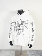 Thug Club White Dragon Graphic Raw Edge Oversized Hoodie, Unisex