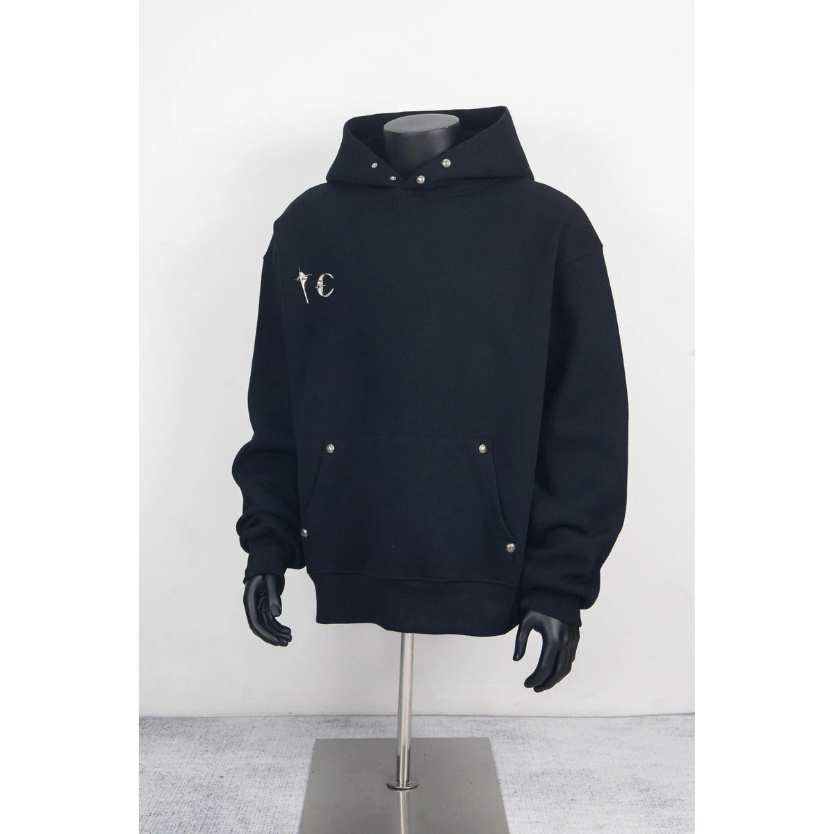 Thug Club Black Metal Stud Star Moon Hoodie, Unisex