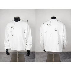 Thug Club White Distressed Ripped Crewneck Sweatshirt, Unisex