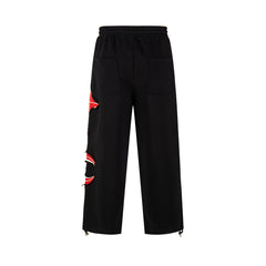 Thug Club Red Patch Distressed Wide Leg Sweatpants, Y2K Gothic Drawstring Streetwear Trousers