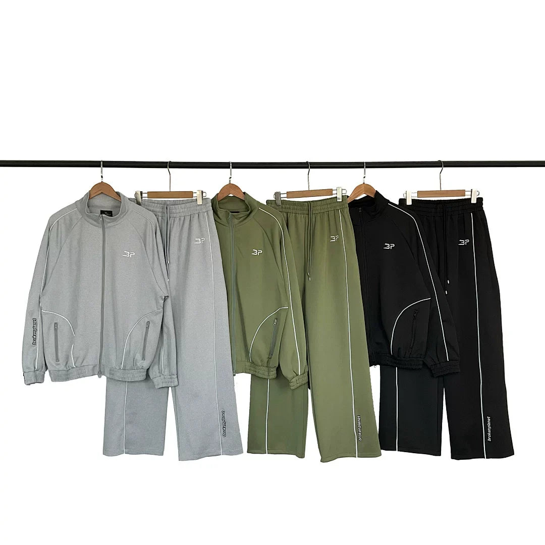 Broken Planet Piping Trim Track Jacket & Wide Leg Pants Set - 3 Colors Available