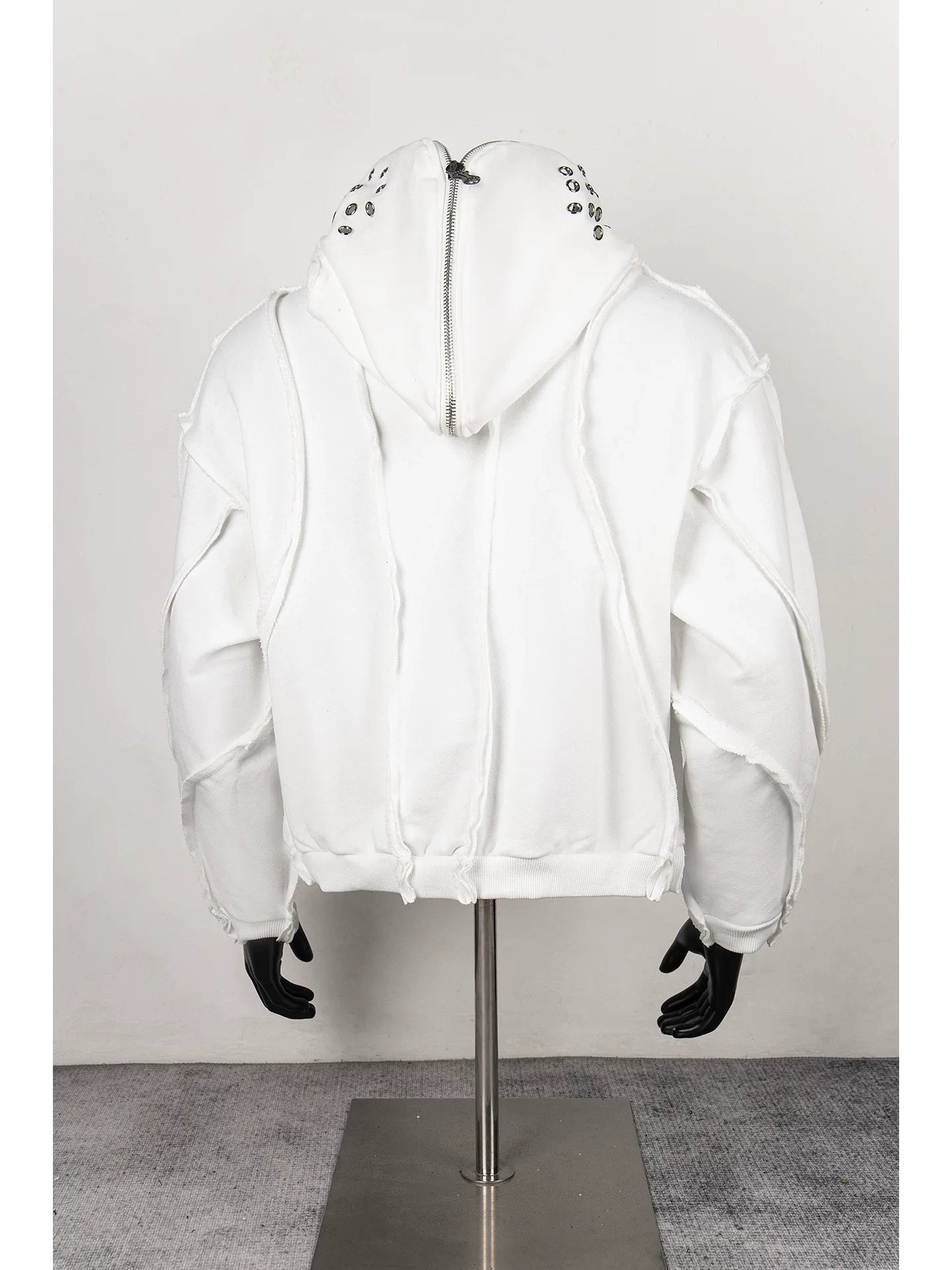 Thug Club White Raw Seam Zip-Up Cropped Hoodie, Unisex