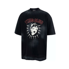 Thug Club Black Washed Horned Skull Oversized T-Shirt, Unisex