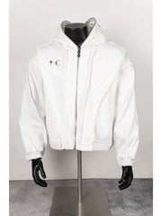 Thug Club White Raw Seam Zip-Up Cropped Hoodie, Unisex