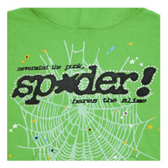Sp5der Slime Green Rhinestone Punk V2 Hoodie